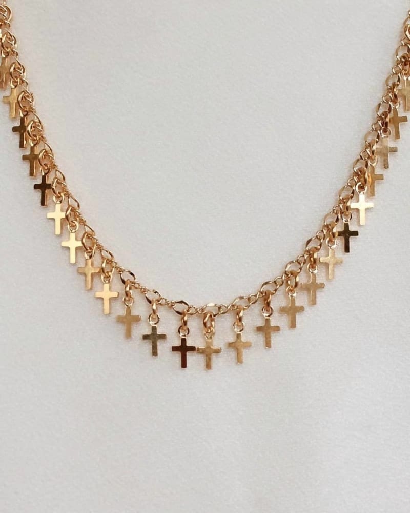 Front of a size O/S Women'S Sinner Cross Choker in Gold in Gold by Frasier Sterling. | dia_product_style_image_id:331055
